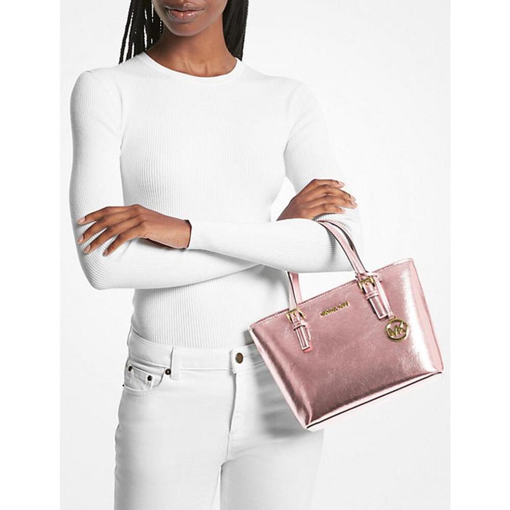 NWT Michael Kors Jet Set Travel Extra-Small Metallic Top-Zip Tote Bag - Picture 4 of 5